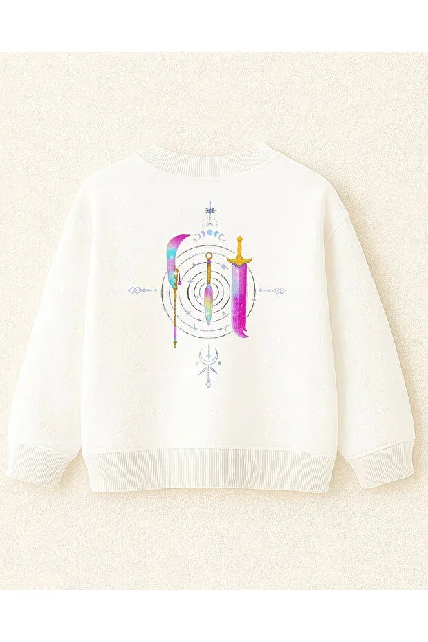 Детские свитшот для девочек оверсайз с принтом Kpop Demon Hunters Huntrix Zoey Rumi Mira Front Back Printed Oversized No Sharadon Girls' Sweatshirt Fasardi, Ecru — фото 2