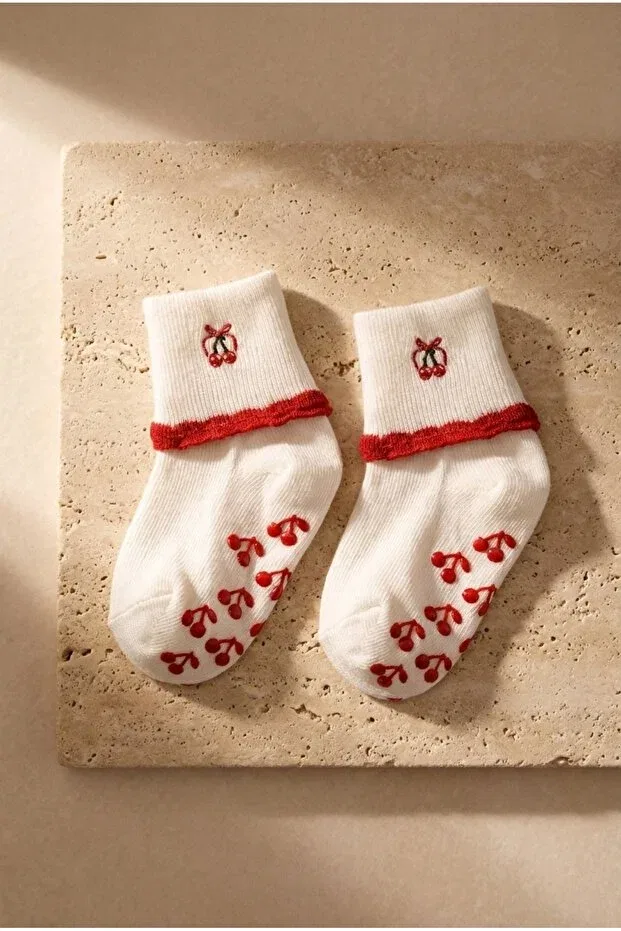 Детские носки для девочек с вышивкой Katia&Bony, Red-White — фото 3