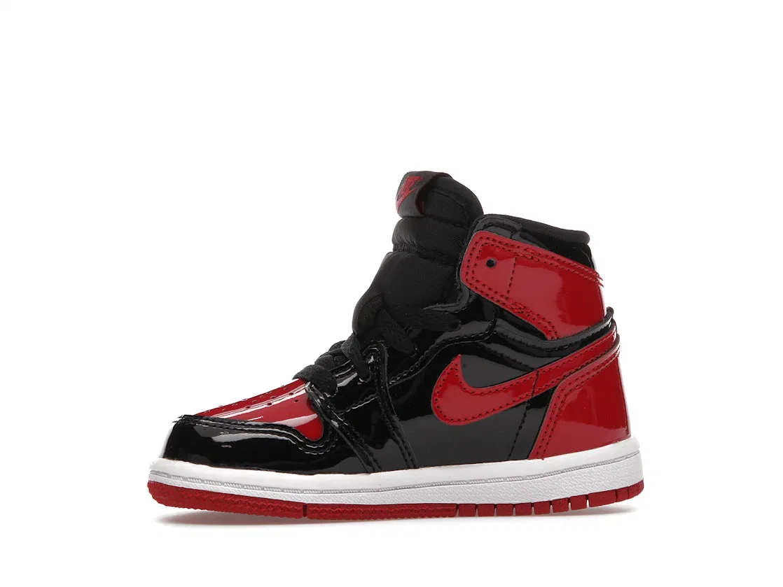 Детские кроссовки Lifestyle с патентованной кожи Jordan 1 Retro High OG Bred Patent Jordan, Black/White-Varsity Red — фото 3
