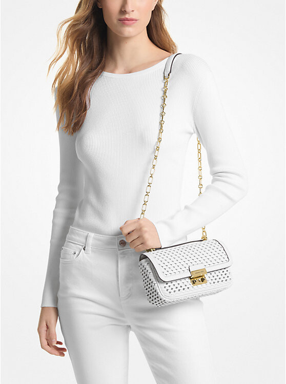 

Сумка Michael Kors Tribeca Small Hand-Woven Leather Shoulder, белый