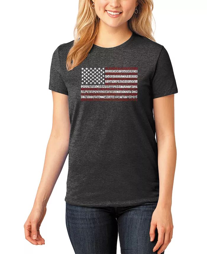 

Женская футболка Premium Blend с надписью «50 States USA Flag Word Art» LA Pop Art, черный