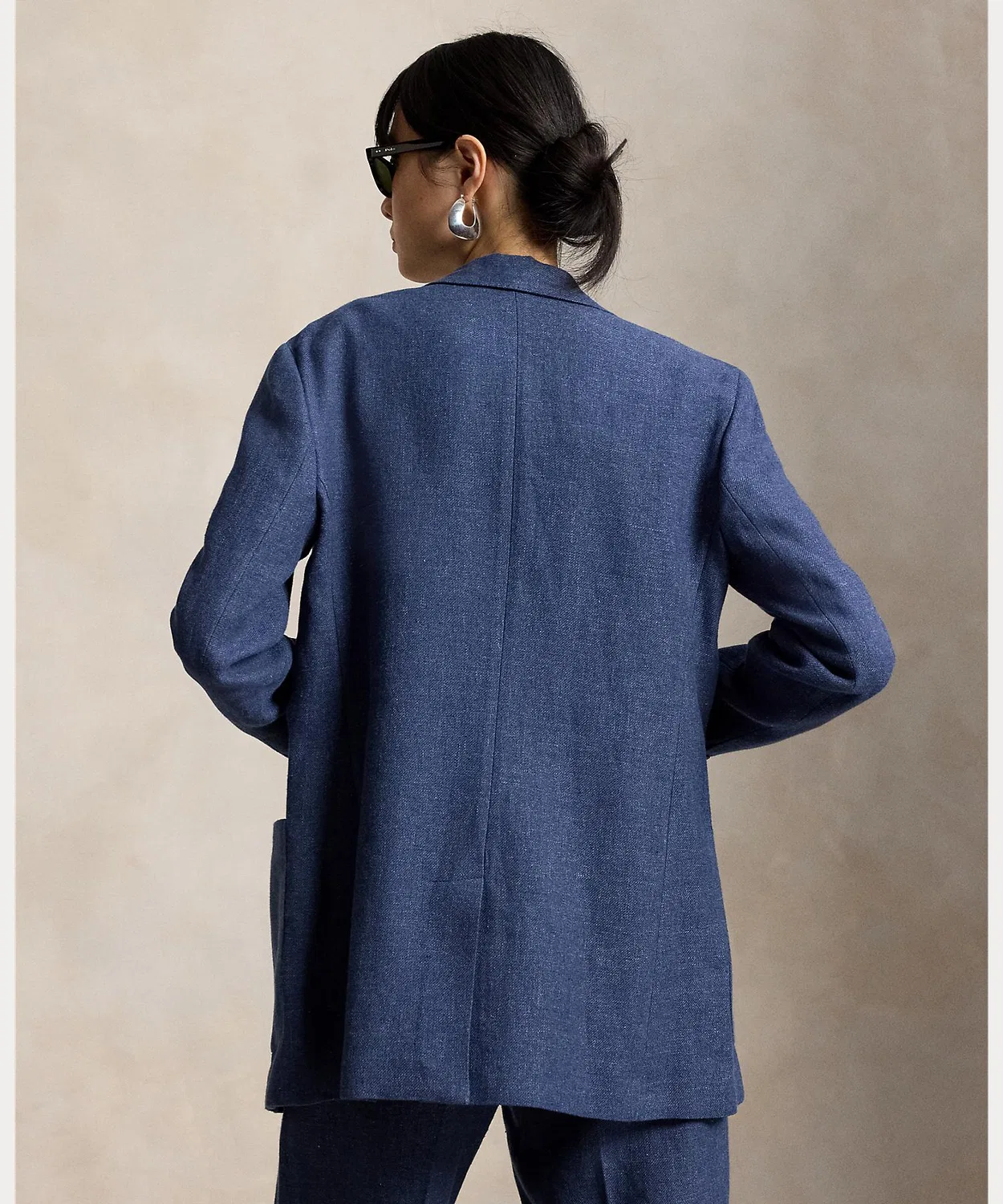Женский блейзер из льна и хлопка, модель Single Breasted Linen Cotton Blazer POLO RALPH LAUREN, Синий — фото 2