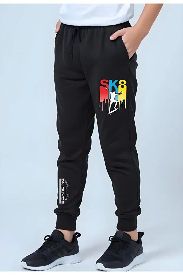 Детские спортивные штаны для мальчиков с принтом pocket-sk8 Fyk Kids, Black — фото 2