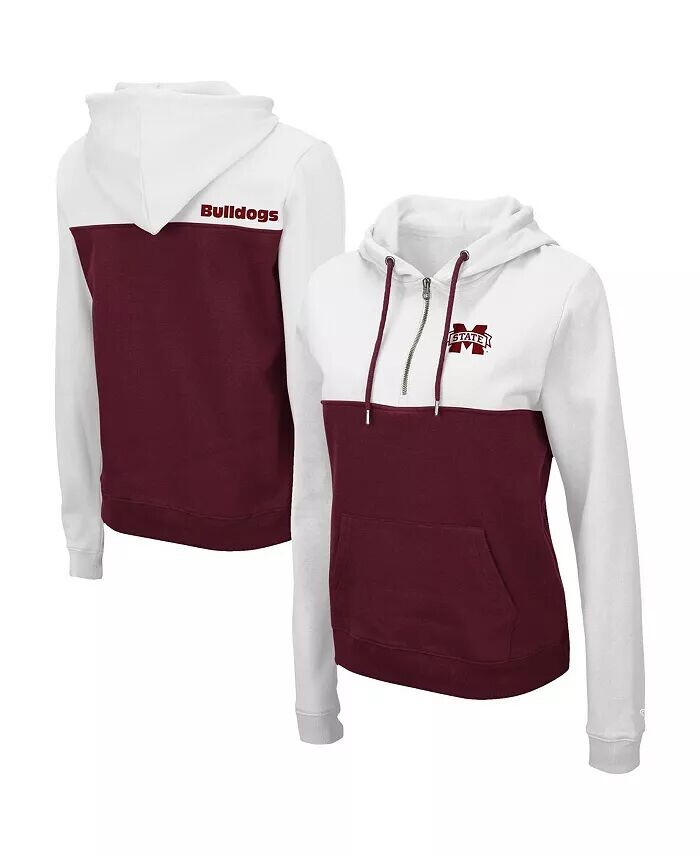 

Женская бело-бордовая толстовка с молнией четверть-молнией Mississippi State Bulldogs Aidan Colosseum