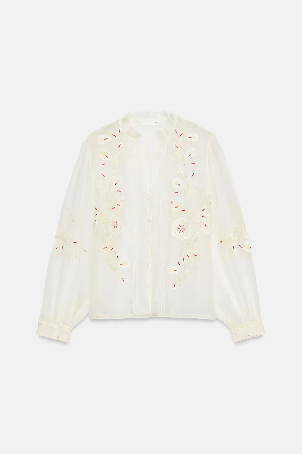 Рубашка из органзы с вышивкой из коллекции ZW. ZARA, Ecru — фото 4