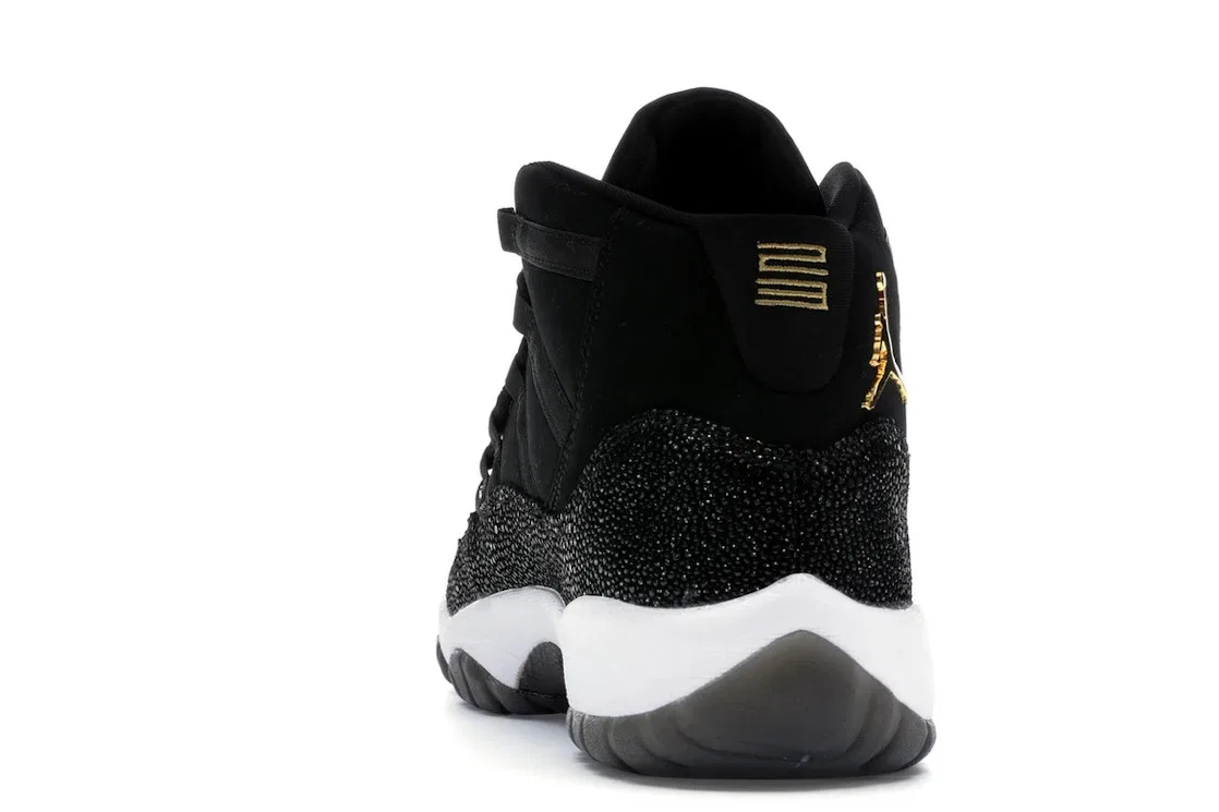 Детские кроссовки с блестящим верхом Jordan 11 Retro Heiress Black Stingray, Black/Metallic Gold-White-Infrared 23 — фото 4