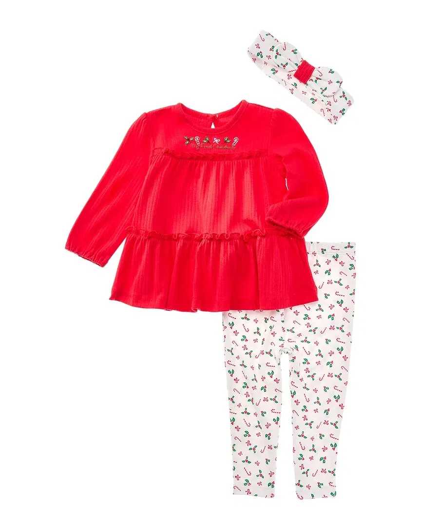Детский комплект-туника для девочек с вышивкой и оборками Little Me Candy Cane, красный