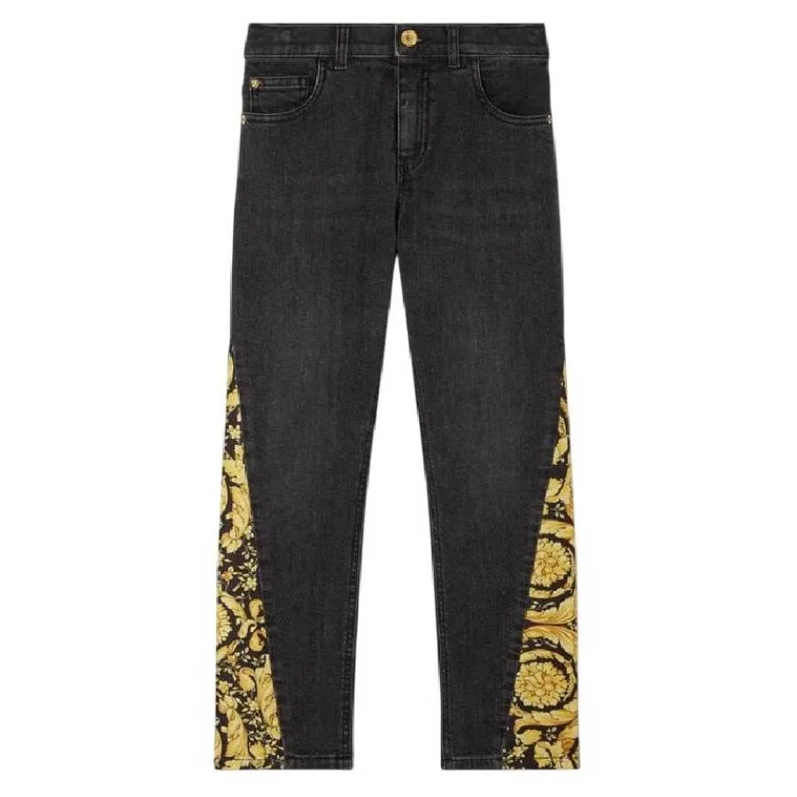 Джинсы прямого кроя с принтом Barocco Kids Barocco Print Jeans Young Versace, Black/Oro