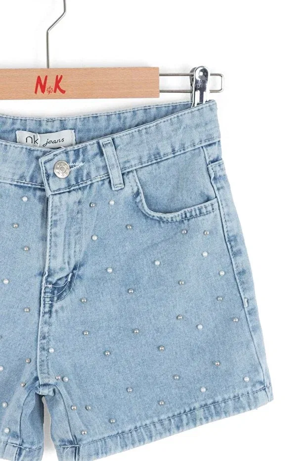 Детские шорты для девочек джинсовые с вышивкой Nk Kids, Blue — фото 3