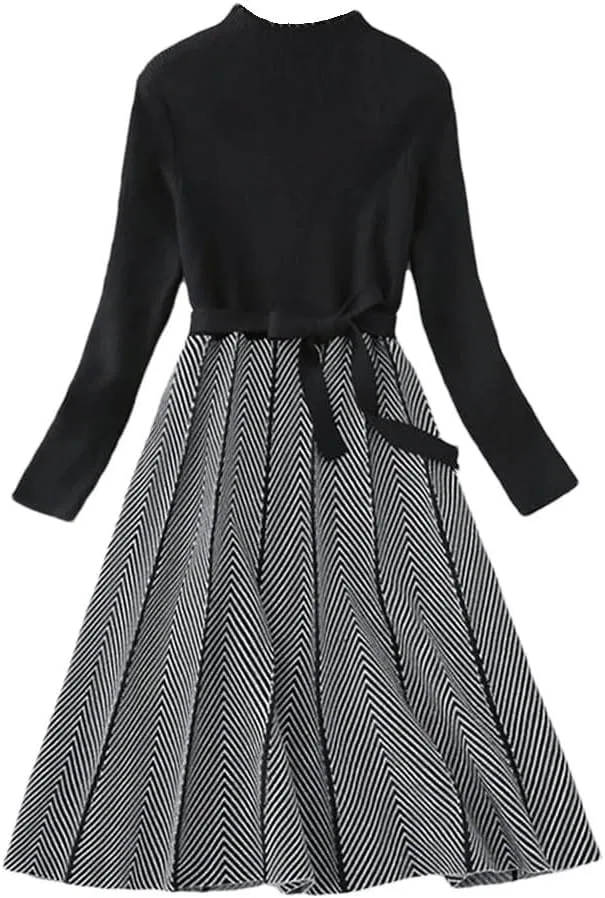 Женское вязаное платье с половиной водолазки A-line, Black
