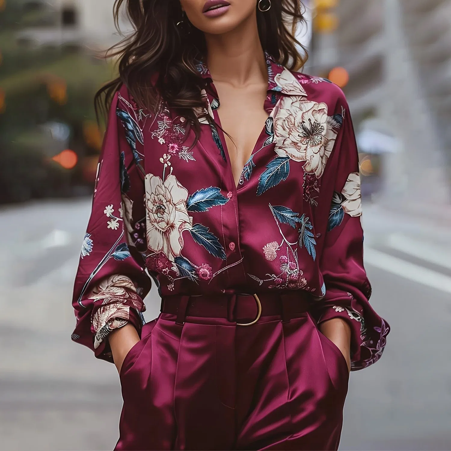 Женская блузка с длинным рукавом с бантом Elegant Work Shirt, Satin 16-wine — фото 2