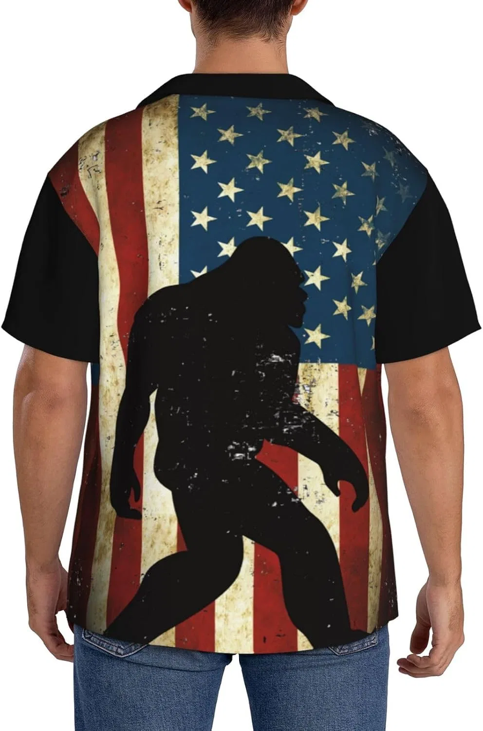 Мужская свободная рубашка с коротким рукавом Bigfoot UFO America Flag, Black — фото 3