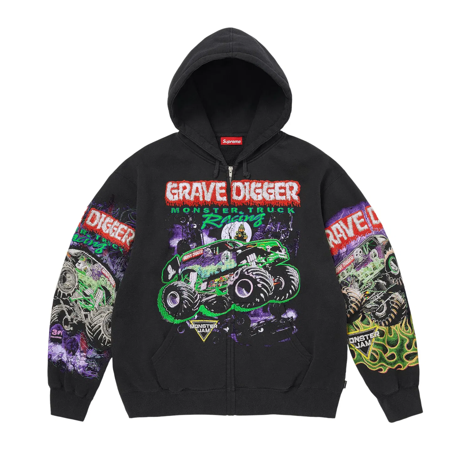 Толстовка Supreme Monster Jam Grave Digger на молнии с капюшоном, черный