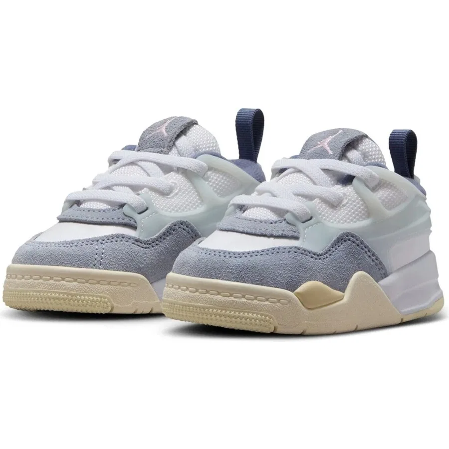 Кроссовки детские из натуральной кожи с шнуровкой Jordan 4 Rm Td Leather Sneakers Nike, Белый Светло-Синий — фото 3