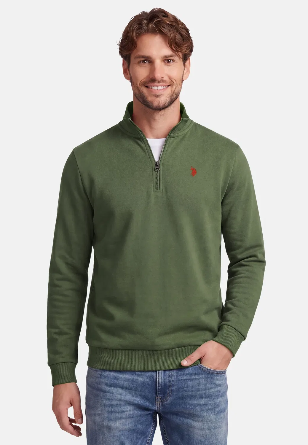 Мужской пуловер с половиной застежкой-молнией P017 U.S. Polo Assn., Olive