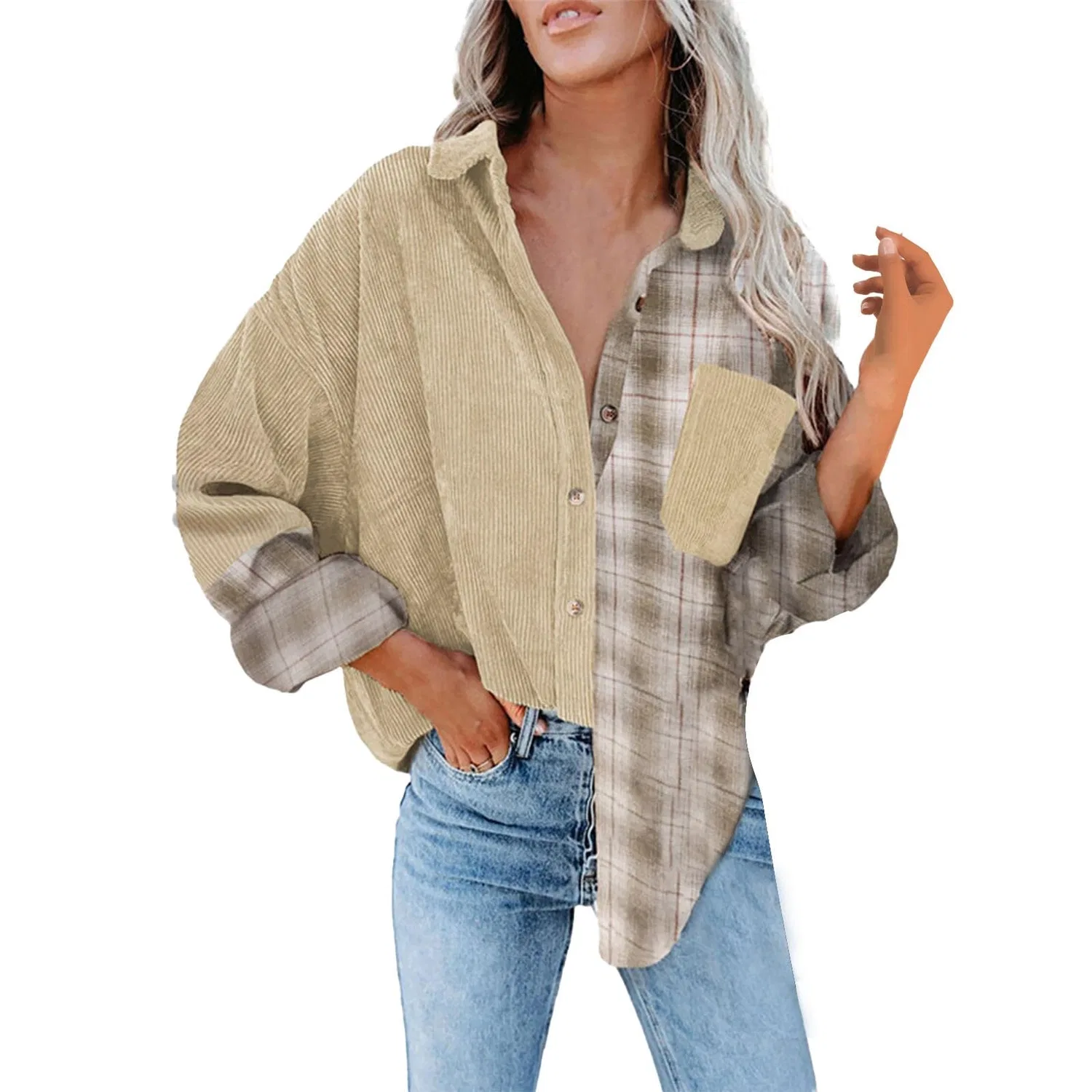 Женская куртка с принтом Oversized Jacket, beige — фото 4