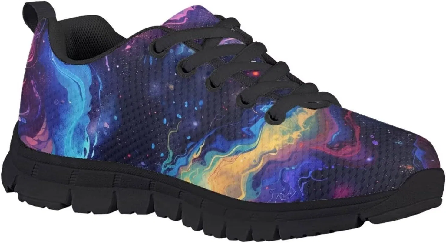 Детские кроссовки для девочек без шнурков, модель Girls Athletic Shoes Kids Slip on Shoes Girls 3-10 Years Old Toddler Sneakers Black, Starry Sky Art