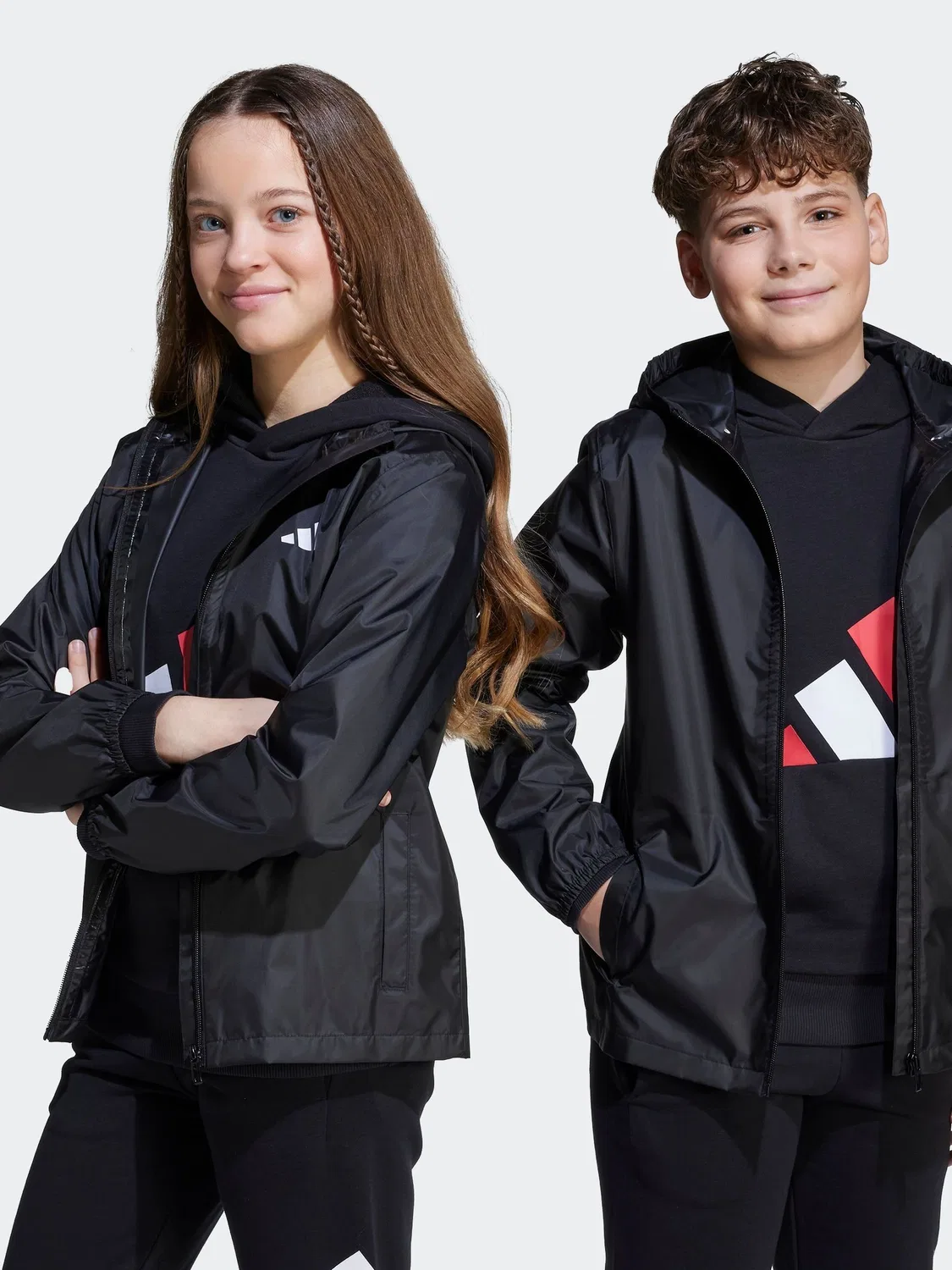 Дождевик для мальчиков, водонепроницаемый adidas, черный — фото 2