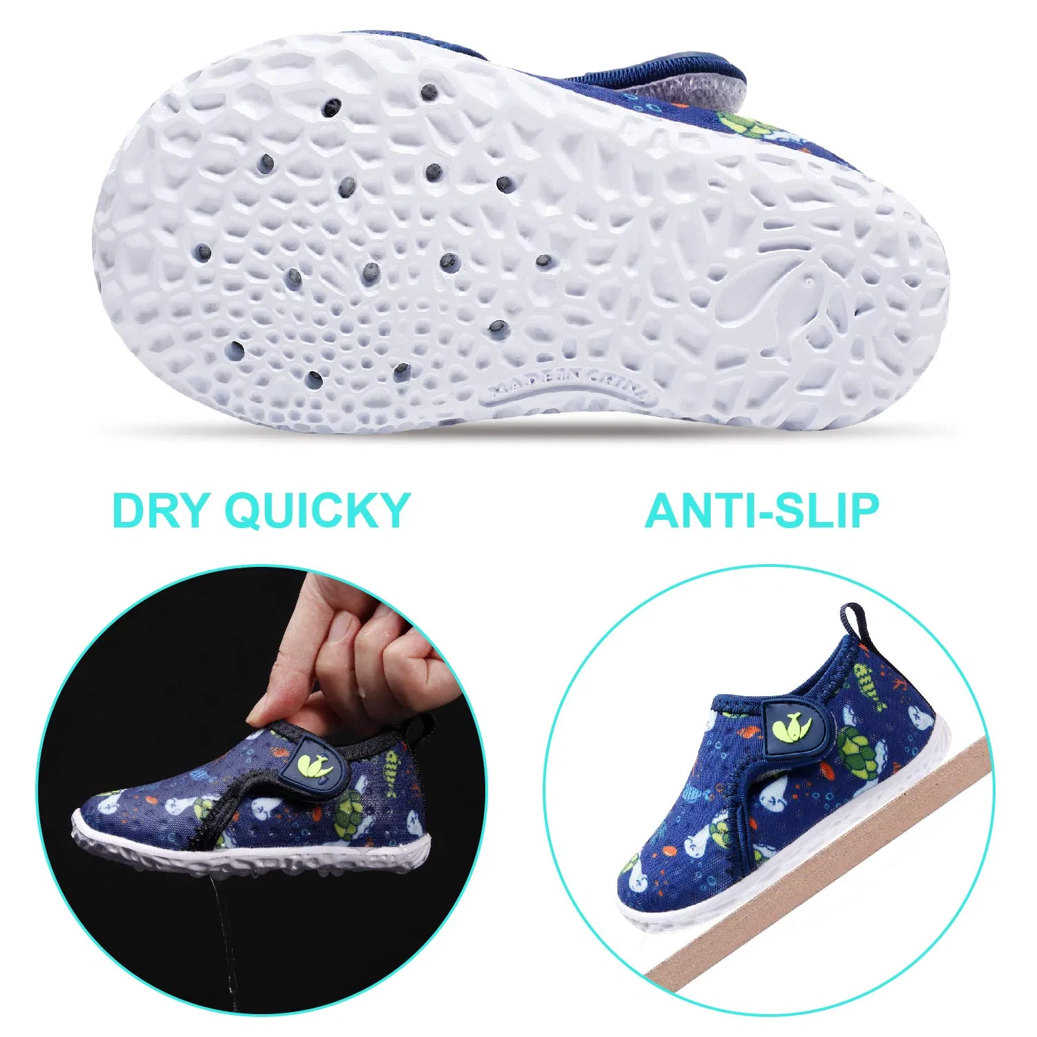 Детские водные туфли для мальчиков и девочек с принтом Zapatos De Agua FEETCITY, B Turtle — фото 4