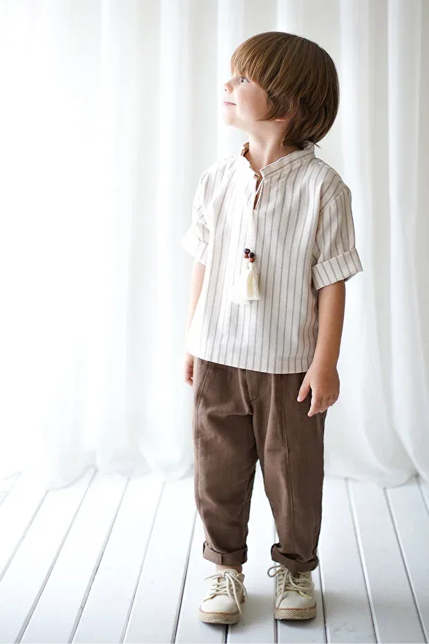 Детские брюки для девочек полосатые 2 шт. Catz Kids, Coffee Cream — фото 2