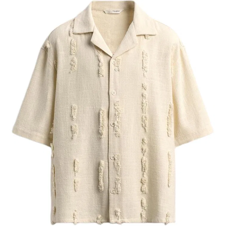 Мужская рубашка с кубинским воротником Raw White ZARA, Raw White