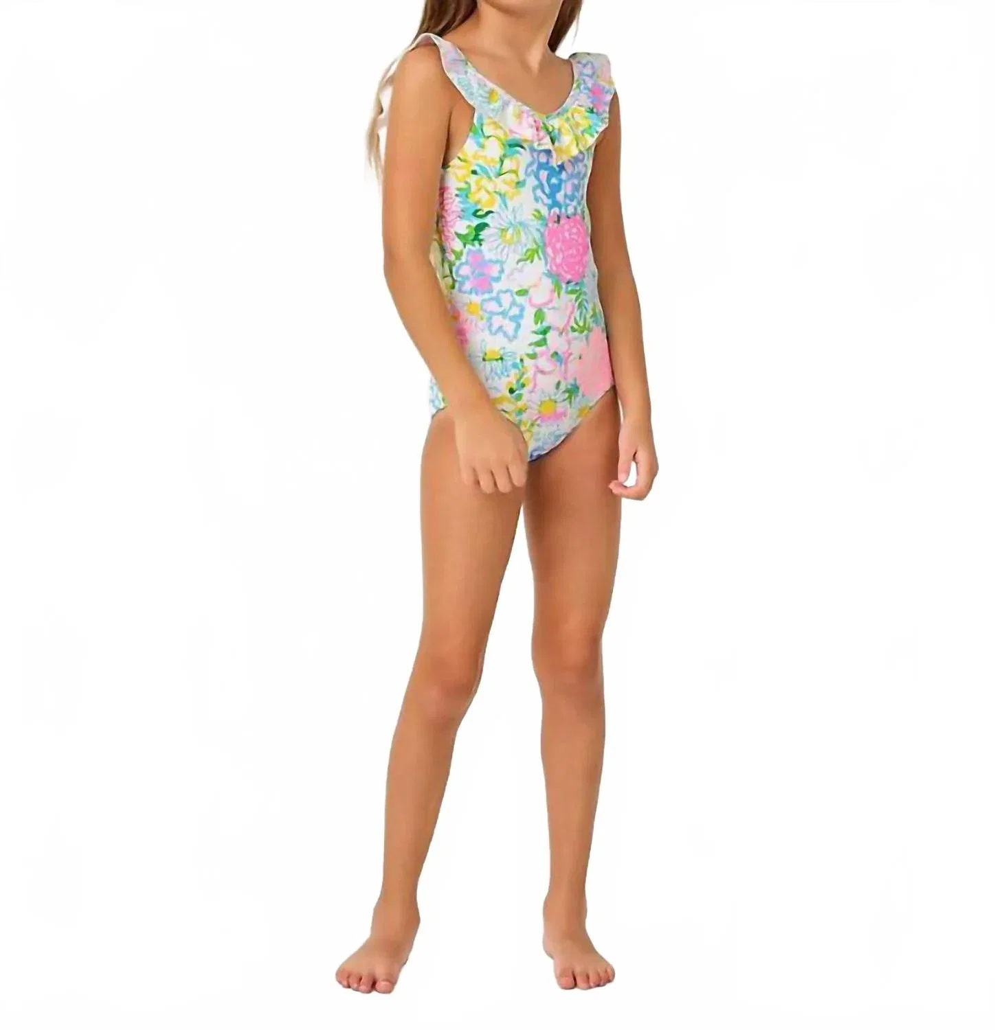 Детский слитный купальник с защитой UPF 50+ с воланами Janah Lilly Pulitzer, Pink Multi