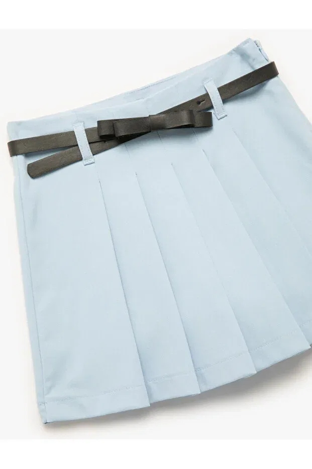 Детские шорты для девочек с ремнем Belt detailed pleated viscose blended shorts skirt Koton, Blue — фото 3