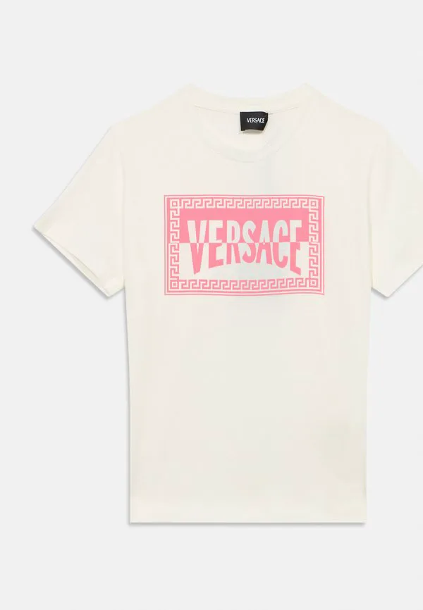 Футболка унисекс с контрастным логотипом Versace, Bianco/Rosa