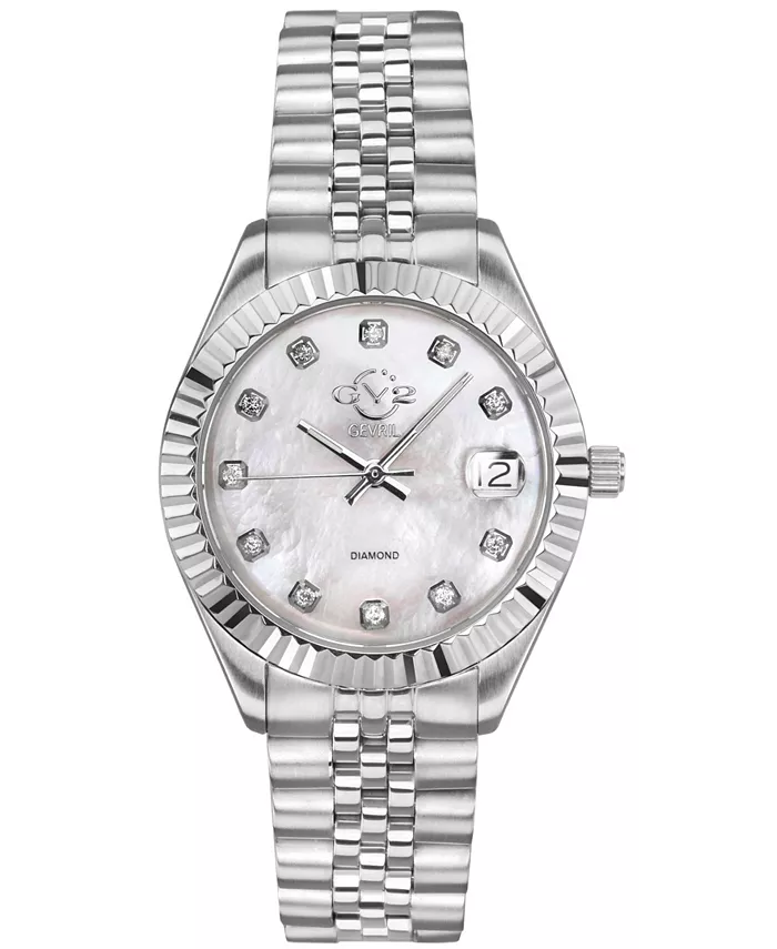 

GV2 Женские наручные часы Naples из нержавеющей стали серебристого тона со швейцарским кварцевым механизмом и браслетом, 34 мм Gevril