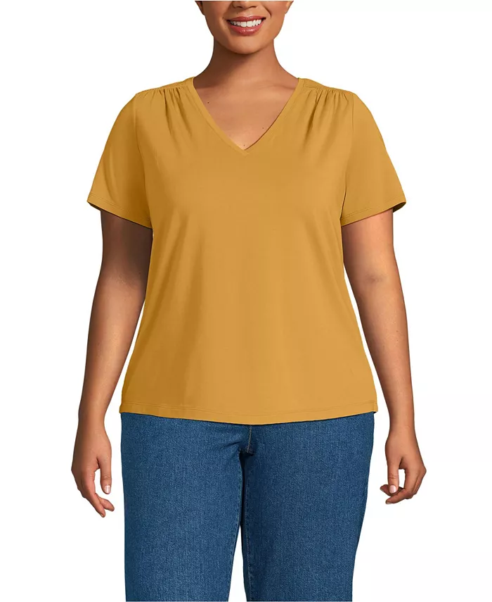 

Футболка большого размера с коротким рукавом и сборками на плечах из лёгкого джерси Lands' End, желтый