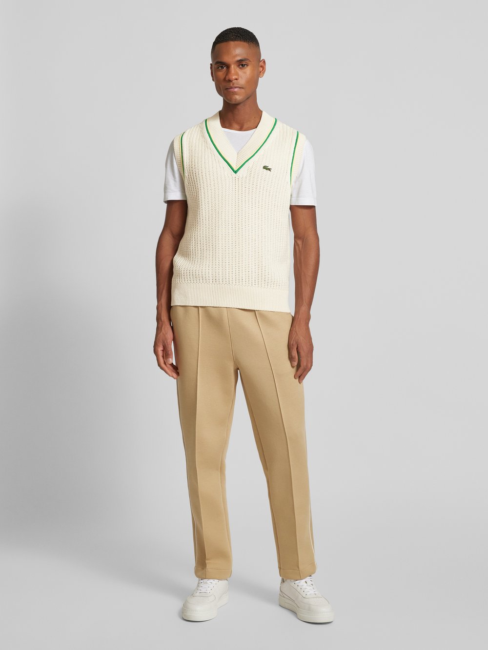 

Вязаный свитер с логотипом Lacoste, кремовый