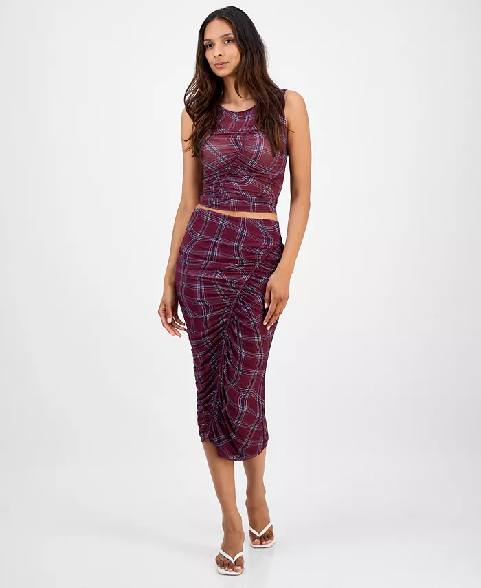 

Женская плиссированная миди-юбка-футляр с рюшами из сетчатой ткани Bar Iii, синий