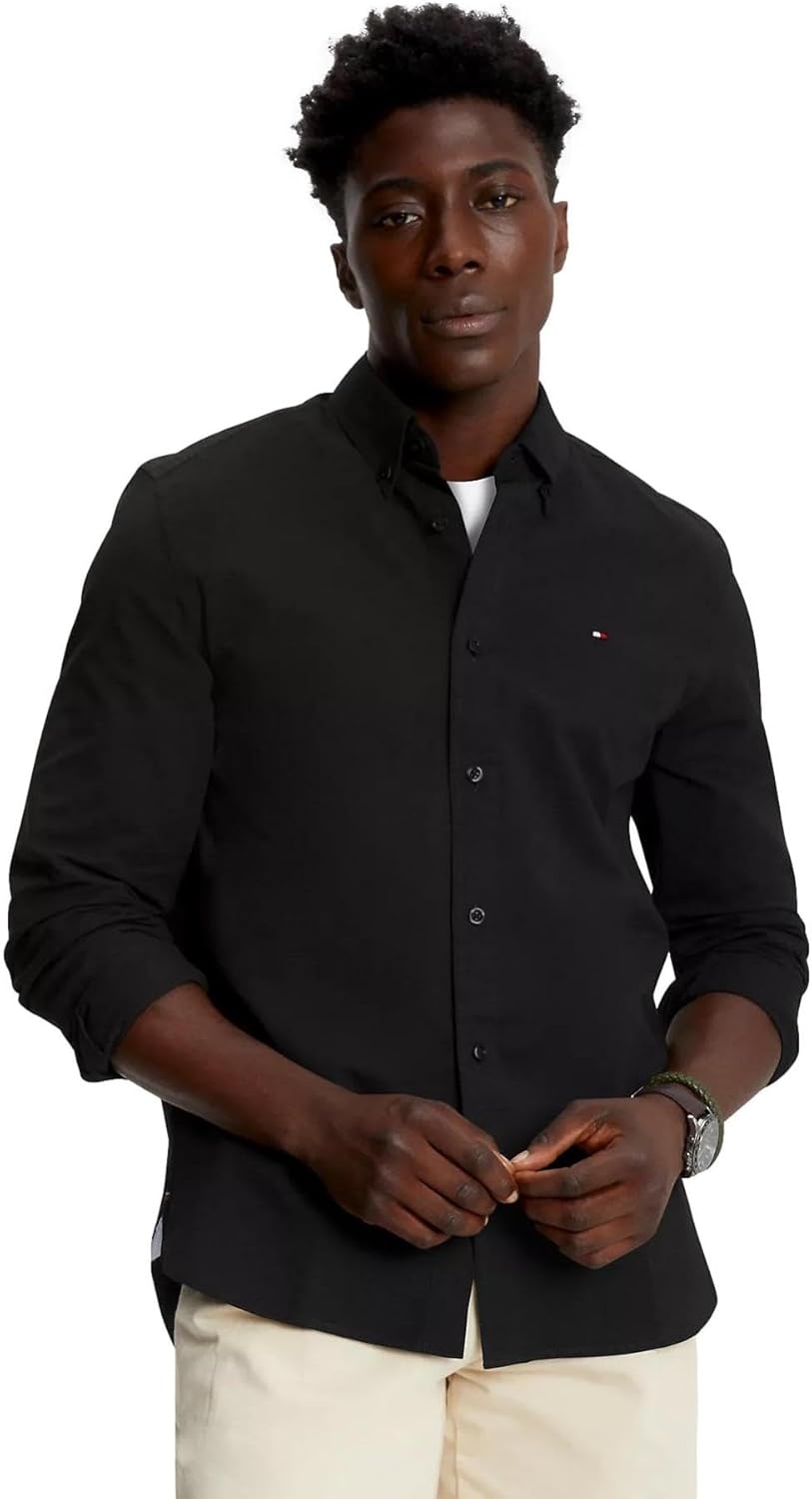 

Мужская фирменная рубашка TOMMY HILFIGER с длинным рукавом и застежкой на пуговицы, классического кроя, коллекция 2025 года, Dark Sable Black