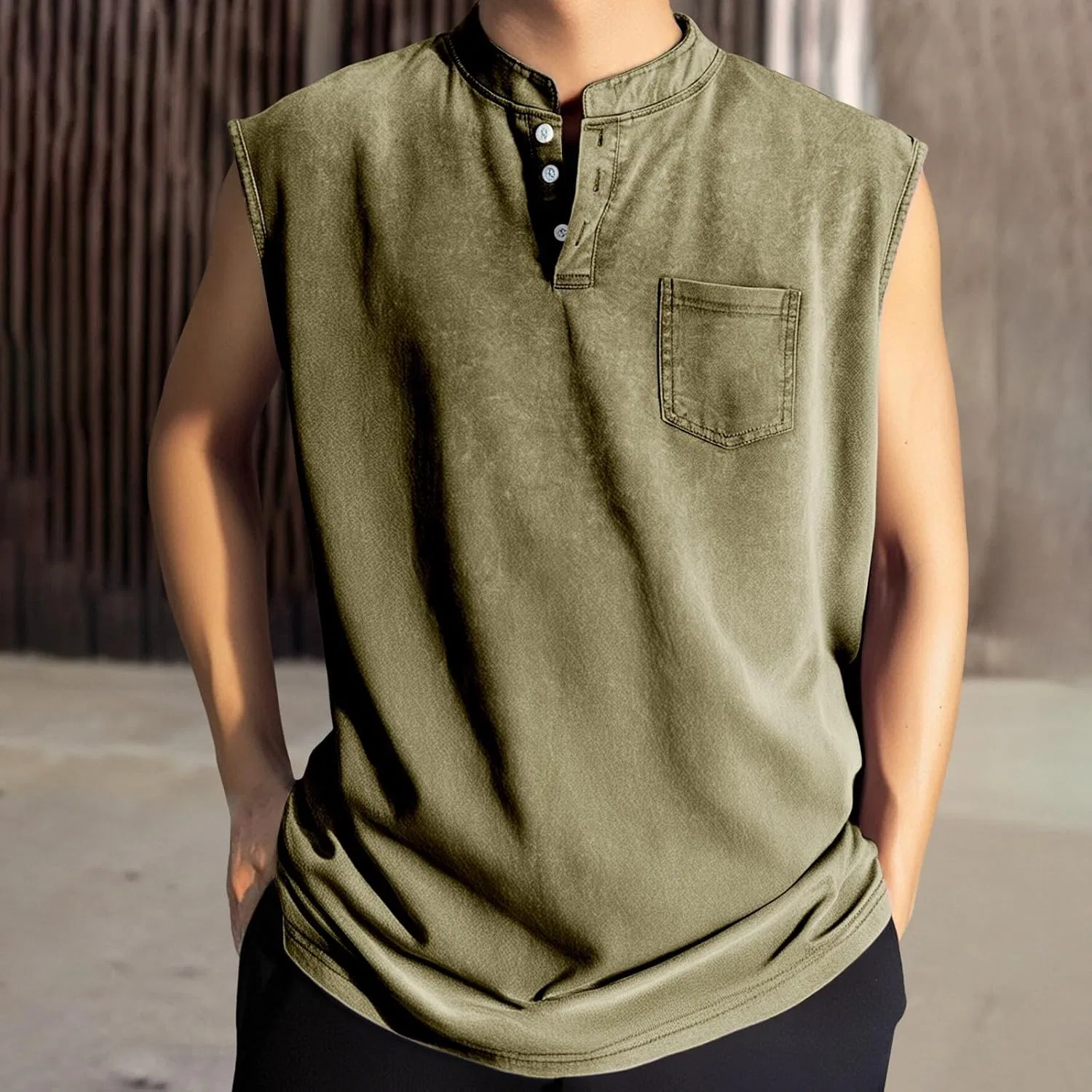 Майка мужская Acid Washed Cotton, Generic, Khaki — фото 2