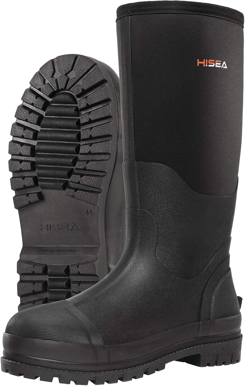 

Мужские резиновые неопреновые сапоги HISEA, зимние снежные сапоги - высокие теплые водонепроницаемые мужские зимние ботинки, прочные обувь с противоскользящей подошвой для работы на улице, охоты и рыбалки, черный