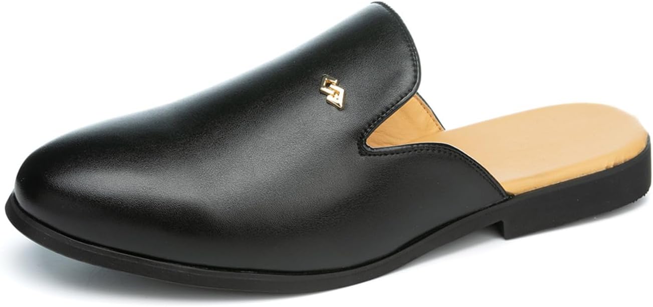 

Мужские туфли-мюли из натуральной кожи без задника, с золотой пряжкой, удобные с закругленным носком, лоферы с открытой пяткой, классические плоские шлепанцы для повседневной носки, формальных мероприятий, работы, прогулок, вечеринок и свадеб Ti...