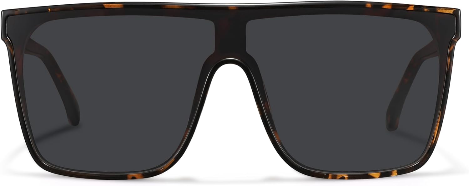 

Модные квадратные солнцезащитные очки большого размера для женщин и мужчин в стиле ретро с плоской верхней частью, солнцезащитные очки-щиток с защитой от УФ-излучения, цельная линза Fozono, Tortoise Frame/Gray Lens