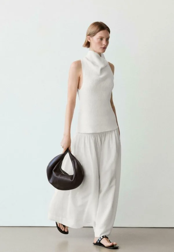 Длинная юбка миди с кокеткой Massimo Dutti, White — фото 4