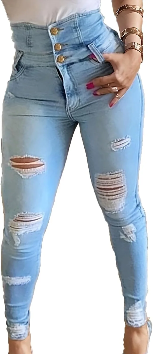 Женские джинсы GPCHAN скинни, высокие, рваные, эластичные
