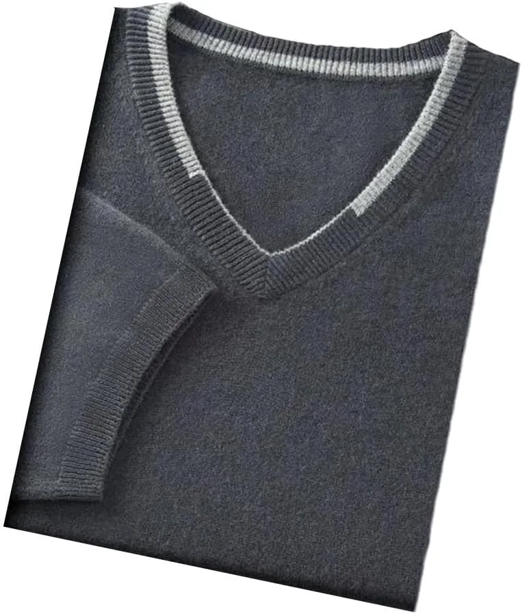 

Мужской свитер Slim Fit из кашемира с коротким рукавом и V-образным вырезом