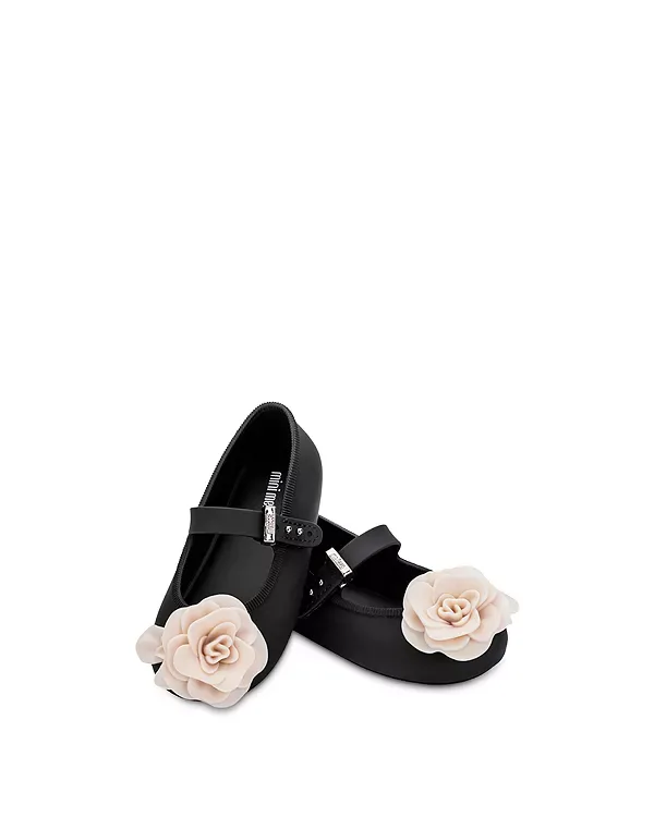 Мягкие балетки с лепестками - для малышей Mini Melissa, Black/Beige — фото 3