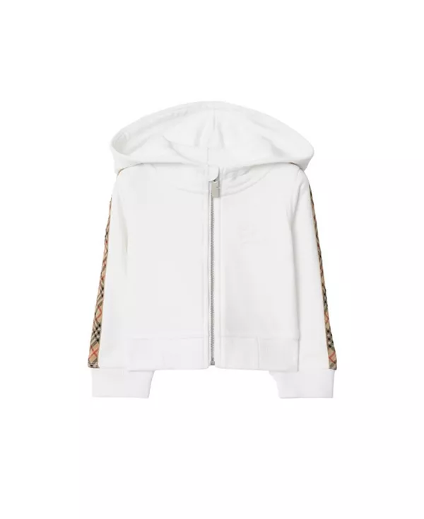 

Хлопковая толстовка унисекс на молнии с клетчатой отделкой - детская Burberry, белый