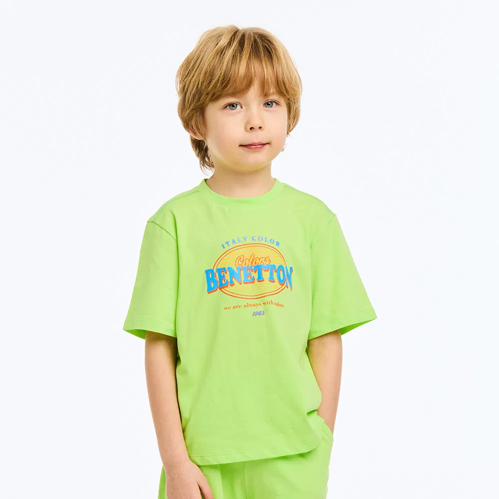 Детская футболка с логотипом жёлто-зелёная от Benetton Kids