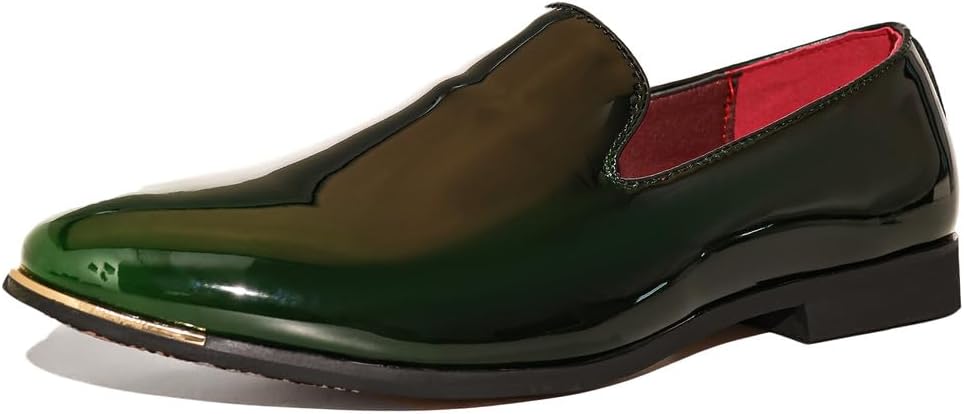 

Мужские лоферы Santimon на каблуке из лакированной кожи, элегантные и гладкие повседневные мокасины без шнурков для официального ношения и свадебных мероприятий, зеленый