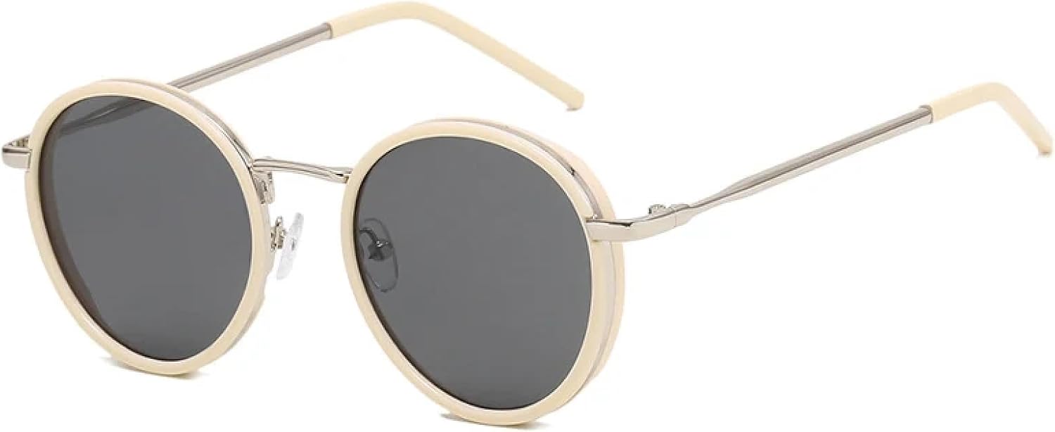 

Модные солнцезащитные очки в круглой металлической оправе для женщин и мужчин, стильные очки для активного отдыха, поездок и путешествий, защита от УФ-излучения UV400 TKKTLLT, Beige Gray