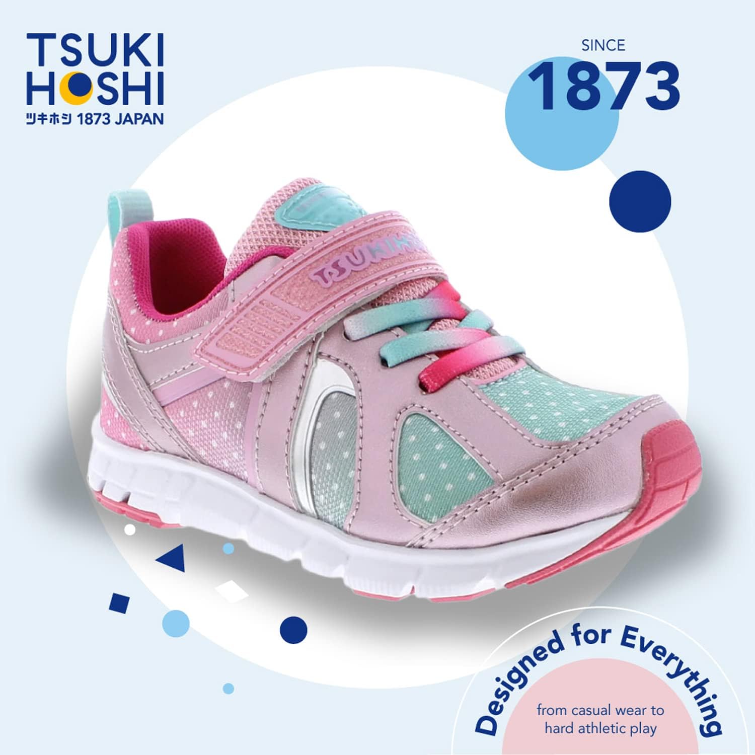 Детские кроссовки TSUKIHOSHI Rainbow Kids - с застежкой на ремешок, пригодные для стирки в машине, с широкой носочной частью и противоскользящими, немаркими подошвами, для детей 4-12 лет, розовый/мятный — фото 3