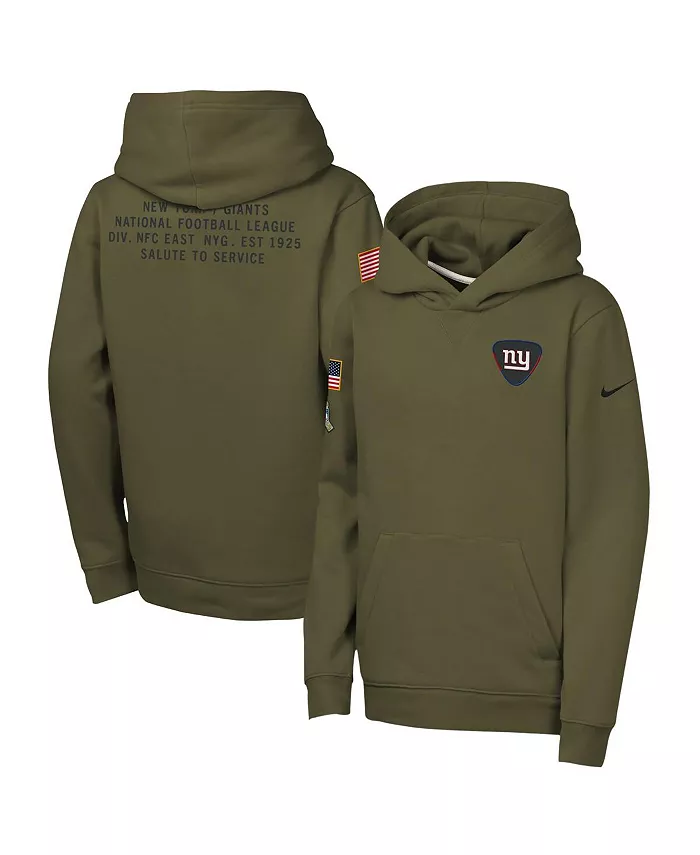 

Большие мальчики и девочки оливковый New York Giants 2025 Salute to Service Club Fleece Hoodie Nike