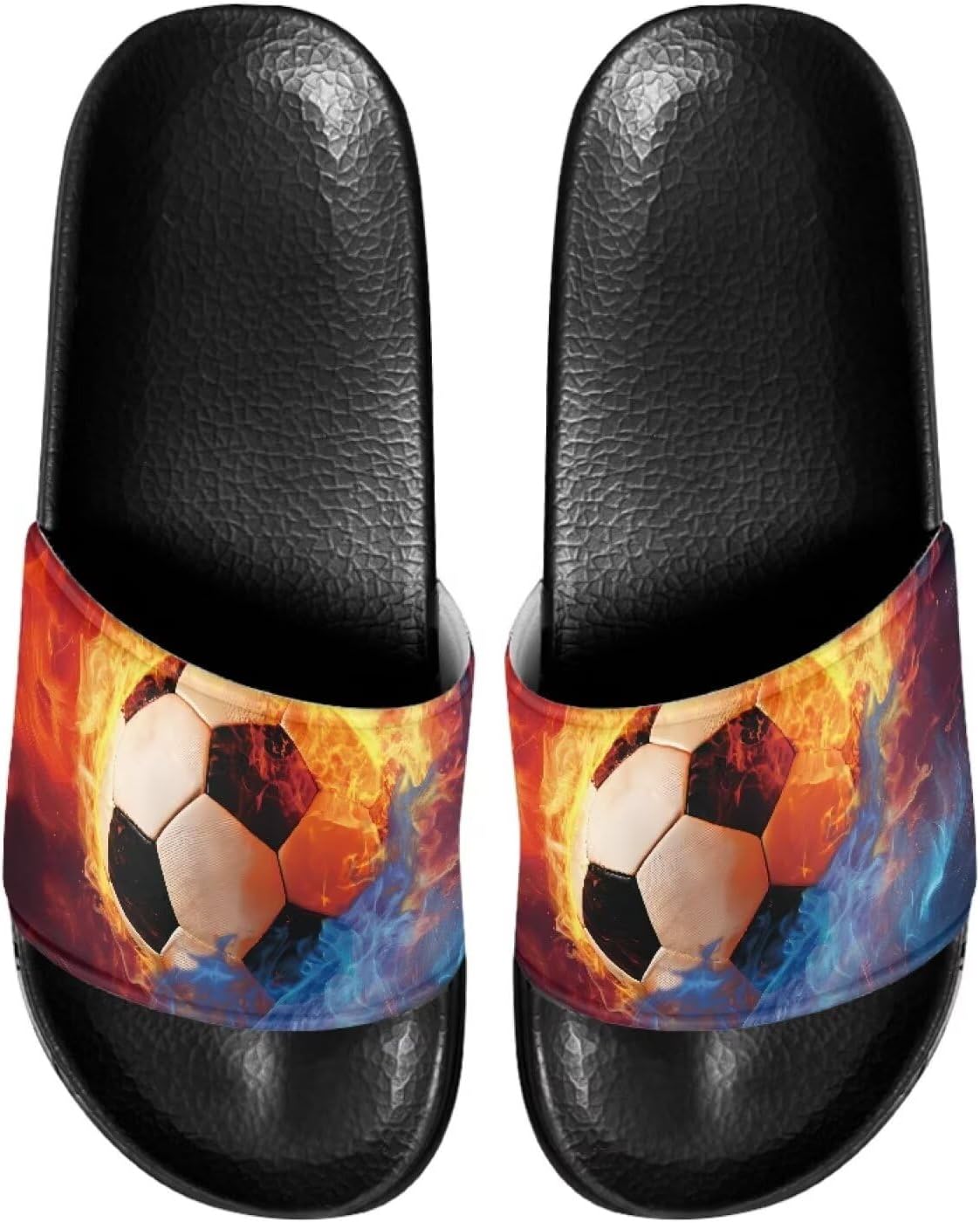 

Милые шлепанцы для женщин, удобные, быстро сохнущие, на плоской подошве, для пляжа и душа Judentidos, Fire Soccer Ball
