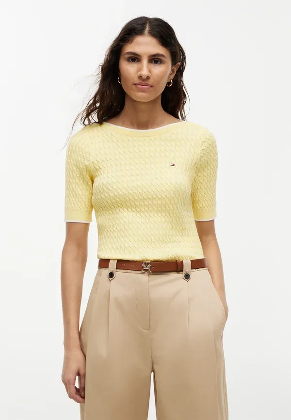 Джемпер Tommy Hilfiger Fine cable boat neck, лимонный