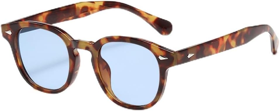 

Круглые солнцезащитные очки для женщин с декоративными заклепками, защита от УФ-излучения UV400, для мужчин в стиле панк, для занятий спортом на открытом воздухе и верховой езды UYPTK, Leopard Blue